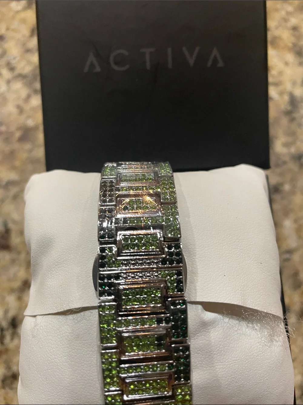 Ativa Silver Watch with Green Crystal Accents